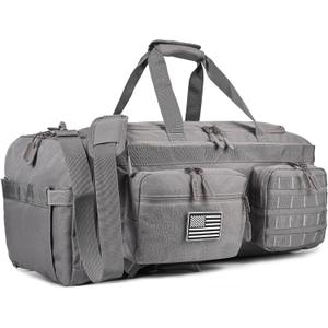 LHI 50L Tactical Duffle Bag for Men, 3-in-1 Gym Duffle and Backpack, Shoe Compartment, Laptop Sleeve and MOLLE, Carry-On Travel Weekender and Overnight Bag Gray