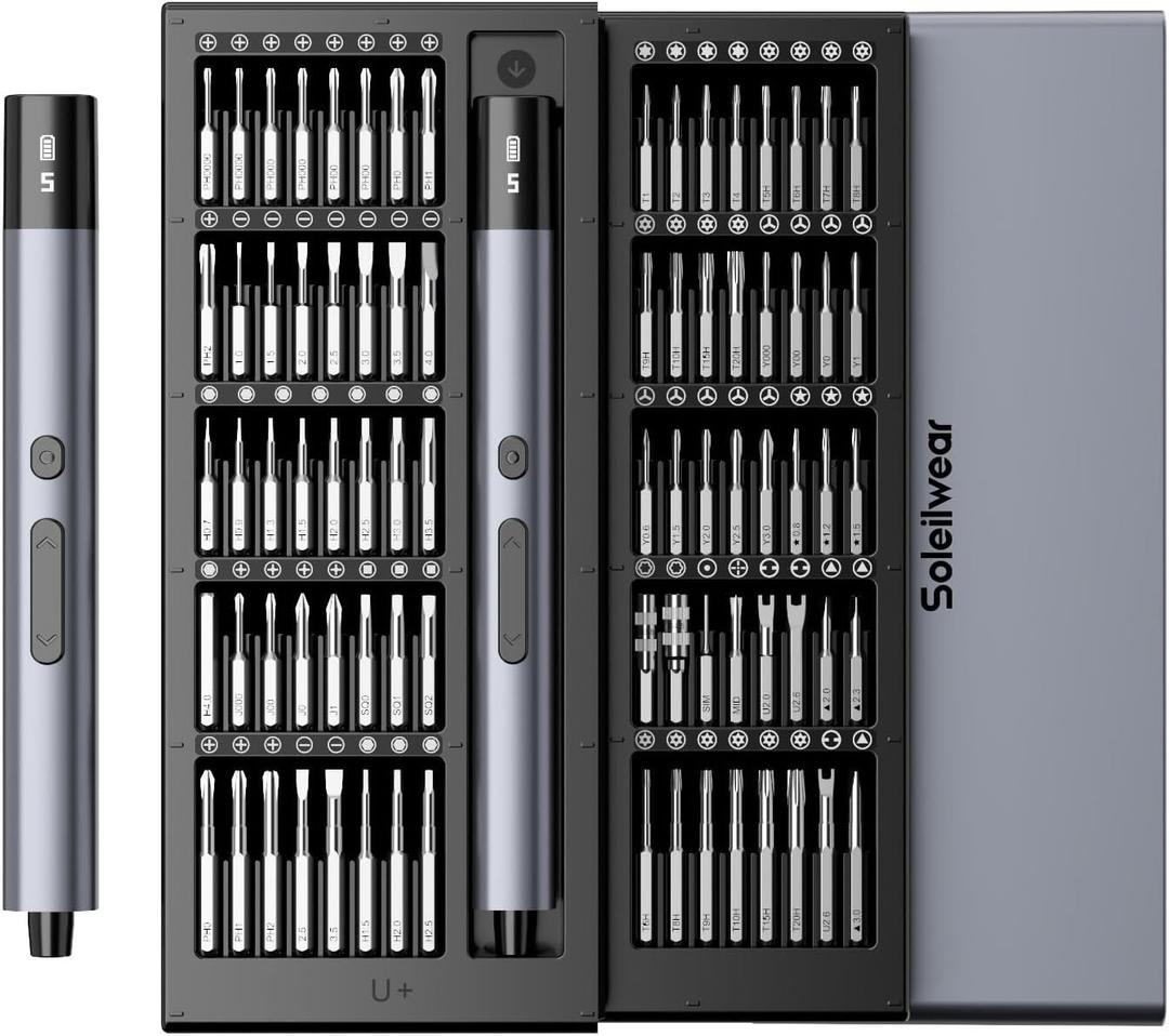 Electric Screwdriver Set, 80-in-1 Mini Electric Precision Screwdriver Cordless with 5 Torque Levels, Max 0.75N.m, 500mAh Battery, Small Power Screwdriver Kit for Laptop, Phone & Electronics Repair (Grey)