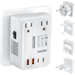 DOACE 220V to 110V Converter - 350W Cordless Voltage Converter US to Europe Power Adapter Combo with 4-Port USB Charging & Worldwide Plugs (UK/AU/US/EU) for Hair Straightener, Curler, Phone (White)