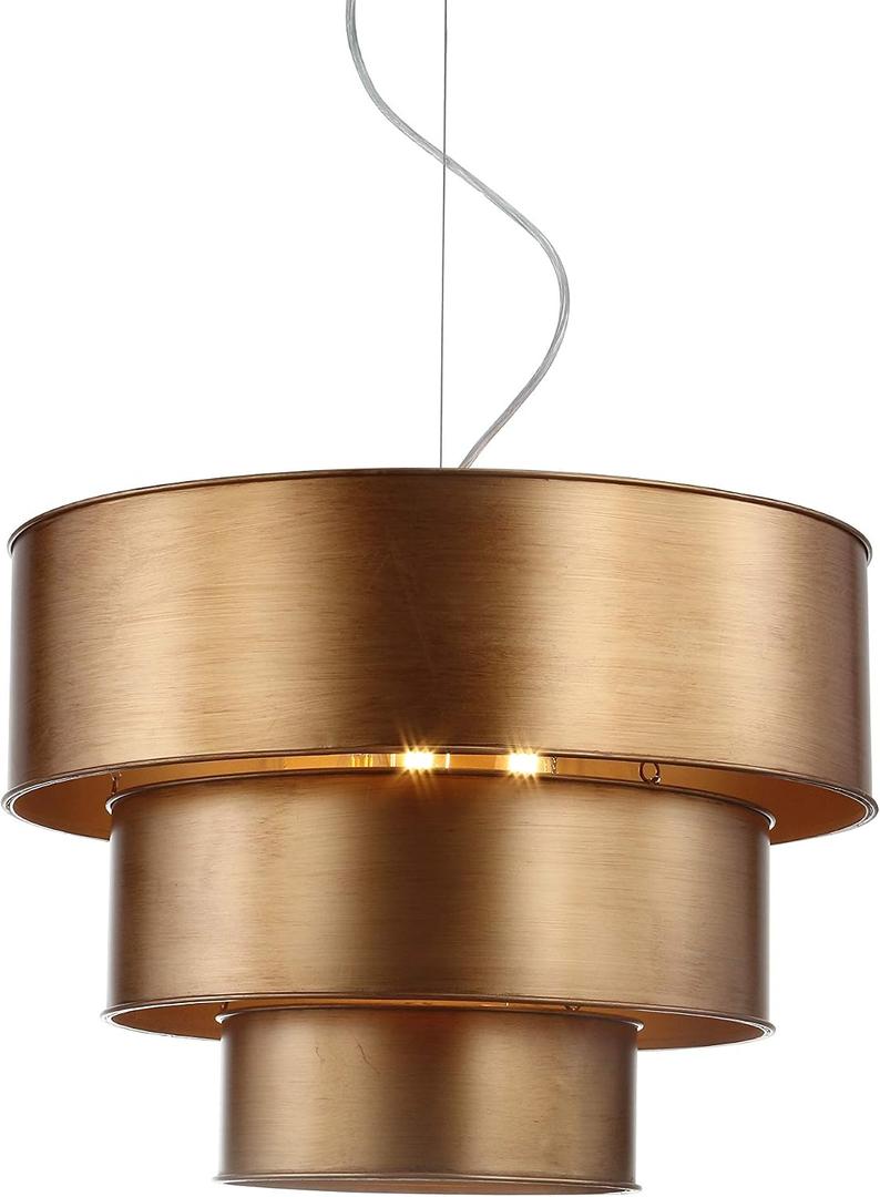JONATHAN Y 21" Gold 3-Light Iron Pendant Light, 3-Tier Contemporary Concentric Ring Design, Adjustable Height Hanging Ceiling Fixture for Dining Room, LED Bulbs Included JYL9036A