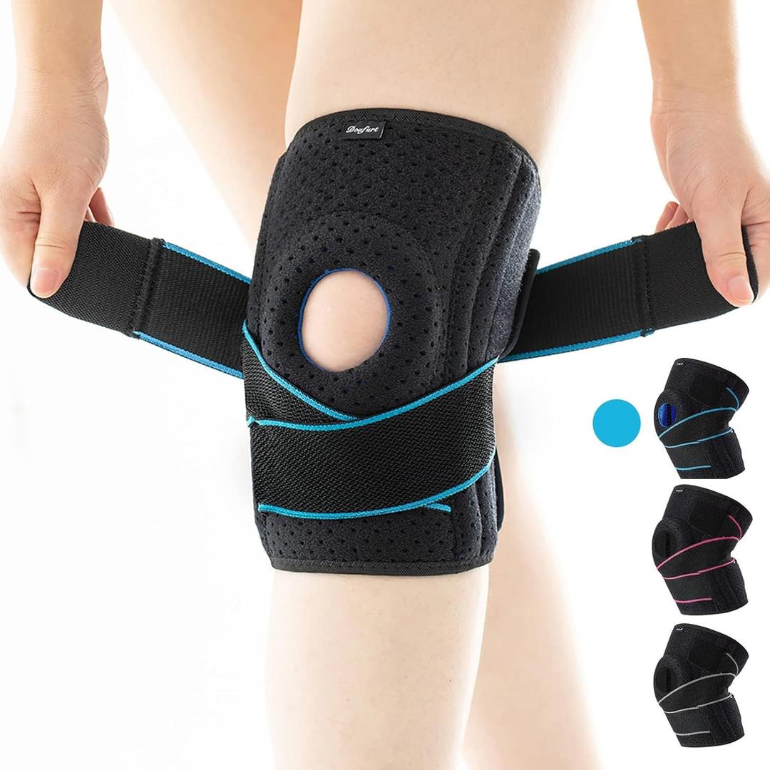 DOUFURT Knee Brace for Women & Men Meniscus Tear, Plus Size Knee Braces for Knee Pain Relief, Arthritis, Compression Knee Support Side Stabilizers (Large (Pack of 1), Blue & Black)