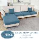LA MEACK Couch Cushion Covers for Sectional Sofa L Shape Washable Separate Seat Chaise Couch Cover Stretch Sofa Slipcovers with 2 Pcs Pillowcases(3 Seater + 1 Chaise, Blue)