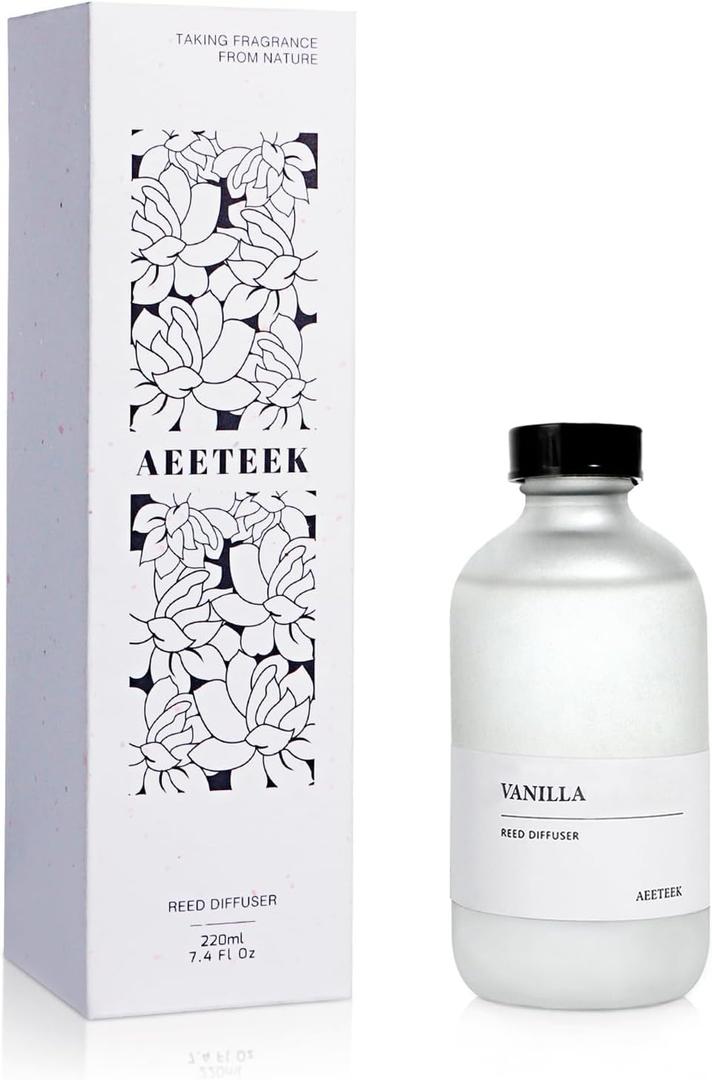 Vanilla Reed Diffuser, 7.4oz(220ml) Orange Blossom Black Pepper Amber Essential Oils, Air Freshener for Home with Willow Branches Decor, Long Lasting Fragrance for Bathroom, Office (1-Pack)