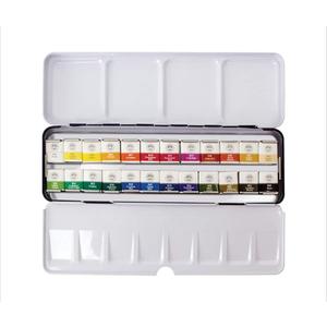 Mungyo Professional Half Pan Size Water Colors Set in Tin Case/Integral Mixing Palette in The lid (24 Colors)