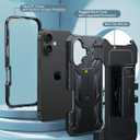 FNTCASE for iPhone 16 Phone Case: Military Grade Protection [Built in Screen Protector] [Belt Clip Holster & Kickstand] Shockproof TPU Protective Bumper | Rugged Drop Proof Matte Cover Black