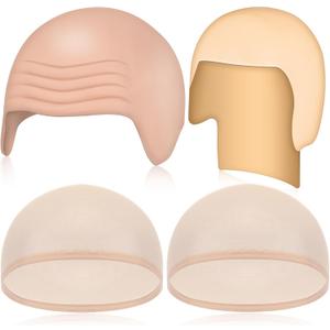 WILLBOND 4 Pcs Halloween Bald Caps Makeup Latex Bald Caps Head Wig hat Costume Accessories for Adults (Skin Color)
