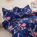 JSD Navy Blue Floral Duvet Cover Set King Size, 3 Piece Soft Printed Microfiber Comforter Cover Zipper Closure