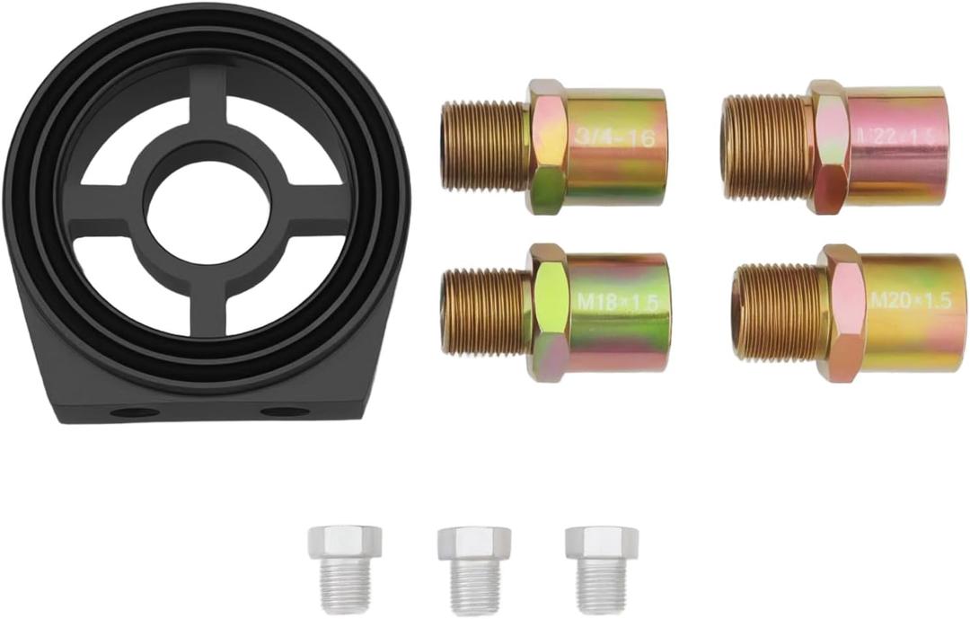 1Set Oil Filter Sandwich Adapter Plate Kit 1/8 NPT Oil Temperature Sensor Adapter Pressure Adapter Oil Filter M18 M20 M22 3/4-16 Thread Adapter Black