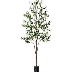 Olive Tree, 6FT Tall Faux Olive Tree with Moss and Planter, Olive Trees Artificial Indoor with Realistic Wood Trunk and Lifelike Fruits, Fake Olive Tree for Home Office Living Room Decor