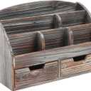 MyGift Torched Wood Desktop Organizer - Includes 6 Compartments and 2 Pullout Drawers to Organize Office Supplies and Accessories