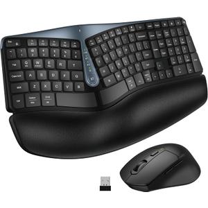 Ergonomic Wireless Keyboard Mouse Combo, MK835 Wave Keys Bluetooth/2.4G Split Design Ergo Keyboard with Cushioned Palm Rest, Multi-Device, Rechargeable, for Multi-OS, Windows/Mac/Android