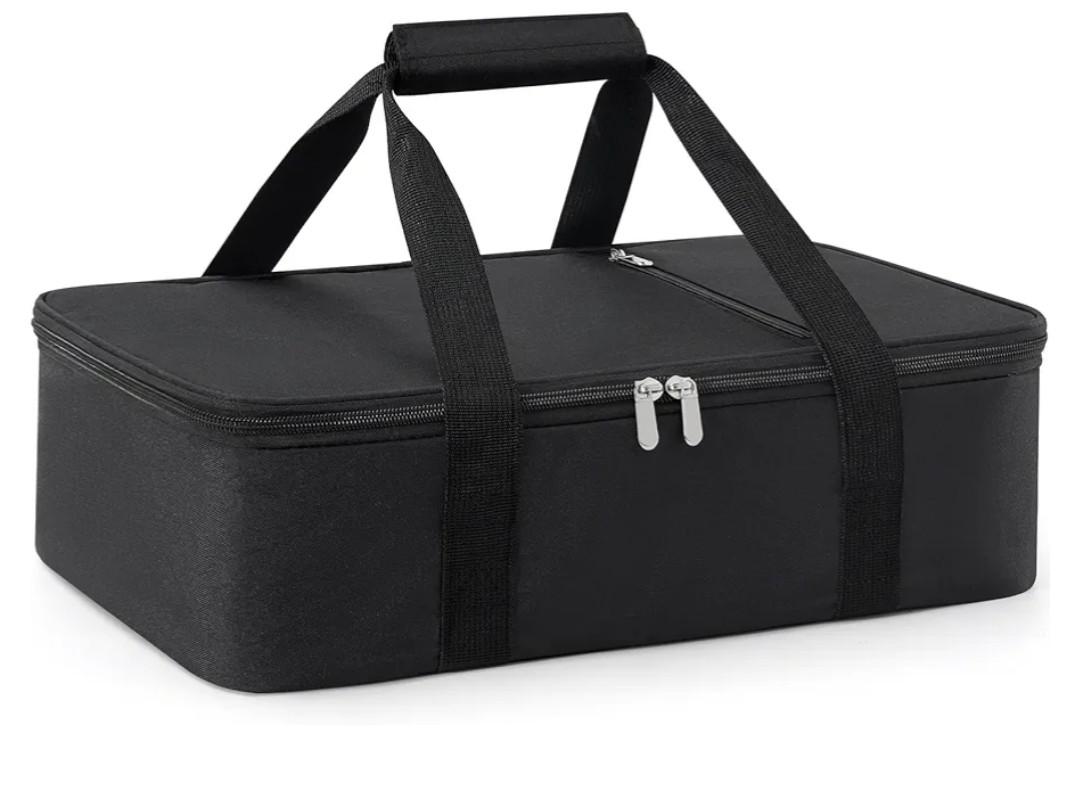 Insulated Casserole Carrier for Hot or Cold Food,Pie Carrier Bag Lunch Bag Tote for Potluck Parties/Picnic/Cookouts, Fits 9"x13" Baking Dish,Single Black