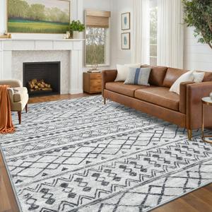 KUTA Boho 6x9 Area Rugs, Moroccan Washable Kitchen Entry Rug Non Slip, Grey Ultra Soft Print Distressed Geometric Low-Pile Throw Carpet for Bedroom Nursery Dorm Decor