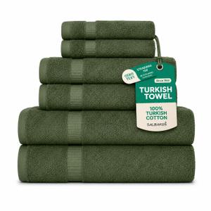 SALBAKOS 100% Turkish Cotton 6-Piece Towel Set | Heirloom Quality Hotel & Spa Collection | Soft, Super Absorbent 2 Washcloth, 2 Hand, 2 Bath Towel Sets | Made in Turkey (Green, 6 Piece Towel Set)