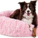 PetAmi Calming Dog Bed for Small Medium Dog Cat, Round Donut Dog Bed Washable, Fluffy Faux Fur Plush Cuddler Pet Kitten Cushion Bed, Anti-Slip, Fits up to 45 lbs, 30 inch, Pink