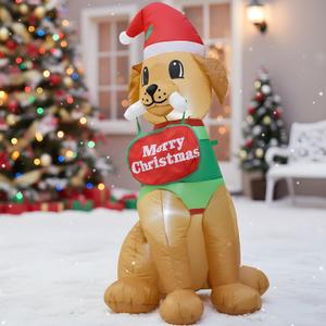 4FT Christmas Inflatable Blow up Christmas Dog is Holding a Sign That Reads Merry Christmas Decoration with LED Light Indoor Outdoor Yard Graden Yard Party Holiday Decor
