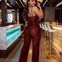 Sequin Mesh Jumpsuit for Women Homecoming, Birthday, Nightclub, NYE | Sparkly Rhinestone Mesh,Wide Leg Bodycon Outfit, Ideal for Birthday,Nye,Club Night Out,Fully Lined Stretchy Fabric (Medium, Burgundy-901579)