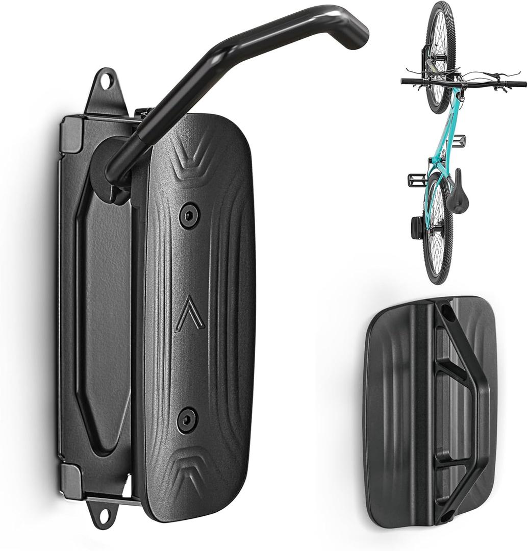 MonTEK Swivel Bike Wall Mount, Bike Hangers for Garage, Space-Saving Vertical Bike Rack, Sturdy Bike Storage Rack Holds Up to 66lbs, Easy to Install, Black