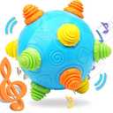 VANLINNY Toddlers Baby Music Shake Ball Toy Bumble Ball for Babies,Dancing Bumpy & Interactive Sounds Crawl Toy, Best Bouncing Sensory Learning Gift for 3+ Year Old Boys&Girls. (Azul marino)