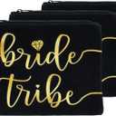3pc Bride Tribe Makeup Bags - Bridesmaid Favor for Bachelorette Party, Bridal Shower, Wedding. Also great as Toiletry Bag, Wedding Survival Kit, Hangover Kit, Keepsake (3pc Pack, Black & Gold)