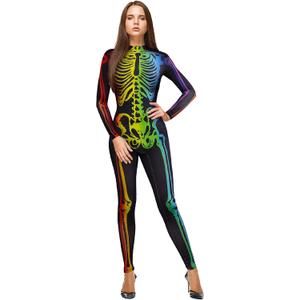 KatchOn Multicolor Skeleton Bodysuit - Women's Halloween Costume (Large)
