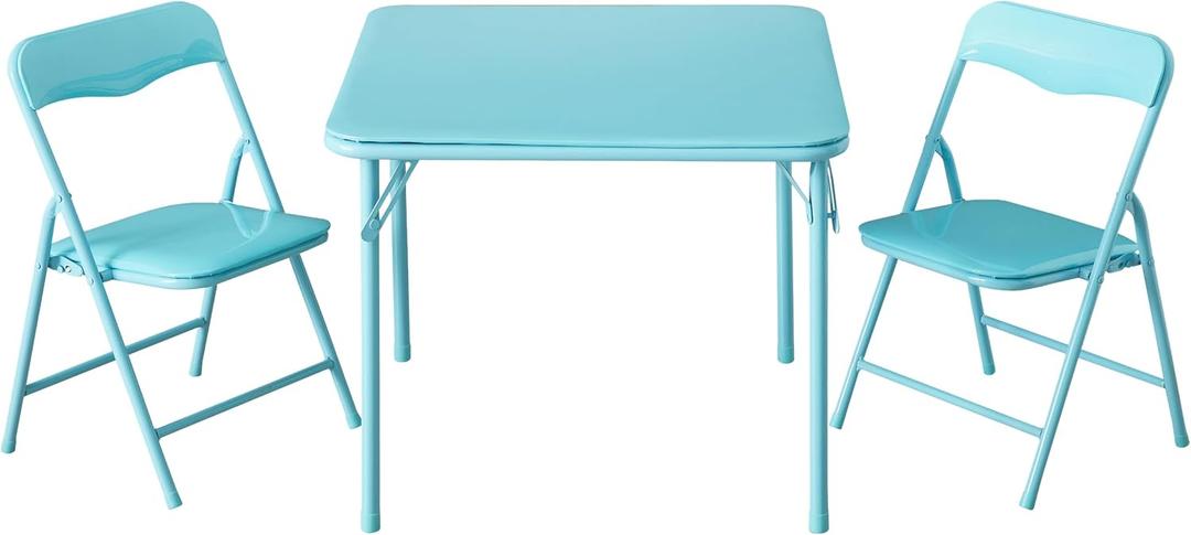 Idea Nuova Heritage Kids Blue Kids Activity Table and Chair Set,3-Piece Furniture Set with 1 Square Table & 2 Folding Chairs,Playroom Table Set for Ages 3+