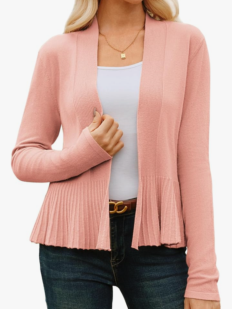 GRACE KARIN Women's Lightweight Draped Open Front Cropped Cardigan Long Sleeve Sweaters Peplum Knit Tops Size Medium