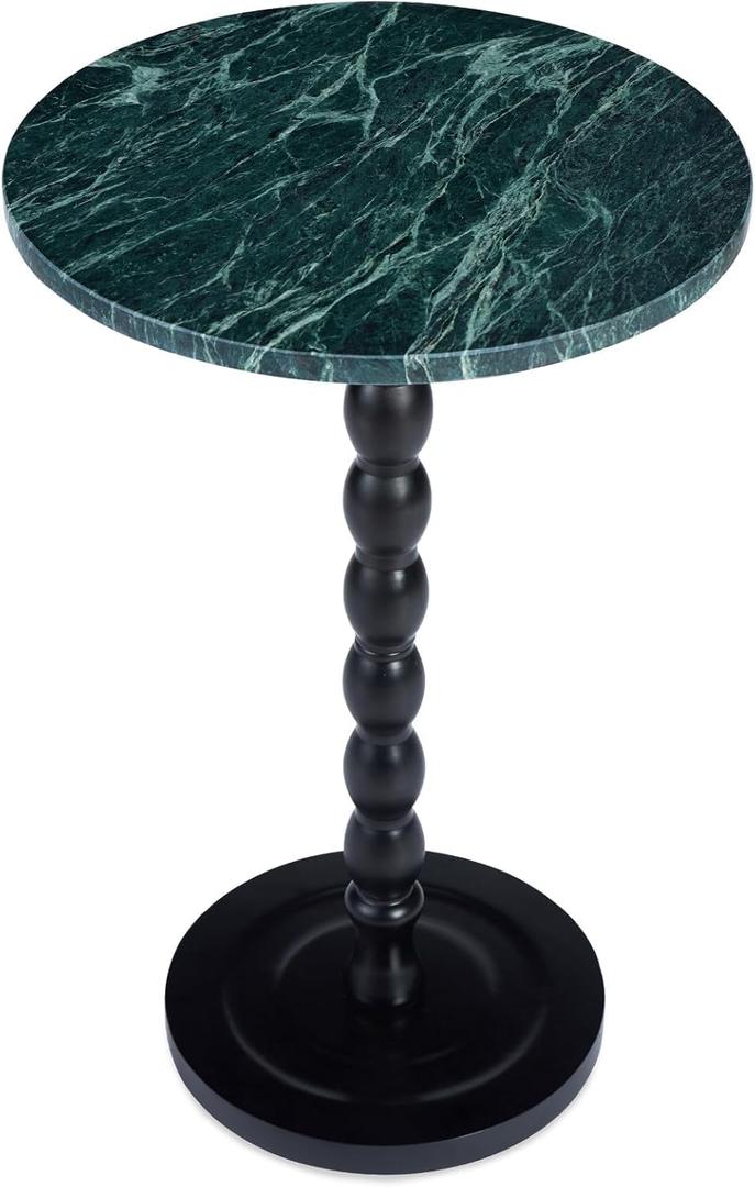 Small Marble Side Table, Round End Table with Faux Marble Top and Solid Wood Legs, Modern Accent Table for Living Room, Bedroom, Small Spaces and Office (Dark Green, Large), big