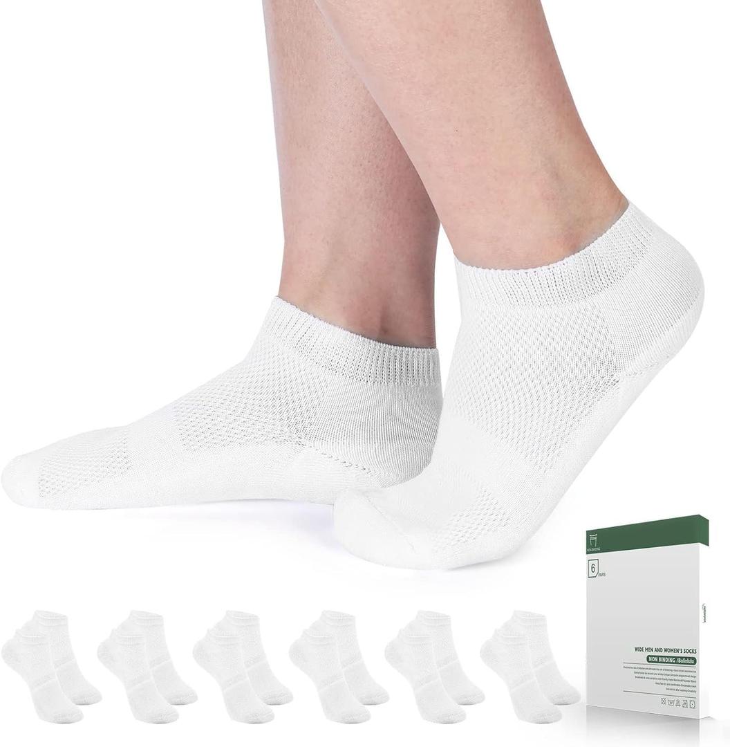 Bulinlulu Diabetic Socks for Women&Men-6 Pairs Bamboo Viscose Non Binding Diabetic Ankle Low Cut Sock Size 6-9 9-11 (Large, White)