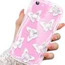 2 x Compatible for iPhone SE/8/7 Case, Pretty Butterfly Print Three-Dimensional Wave Clear Case for Girls Women, Soft Full Package Anti-Fall Cover for iPhone SE/8/7, White Butterfly