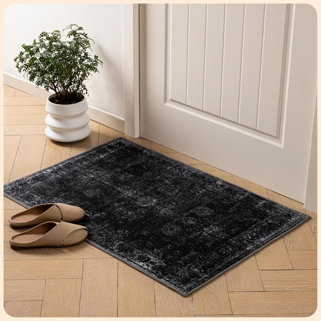 Istana 3x5 Area Rug  Black Modern Rugs for Living Room 3x5  Foldable Rugs for Bedroom/Living Room Rug  Stain Resistant Washable Rug  EcoFriendly Small Area Rugs, Graphite Black