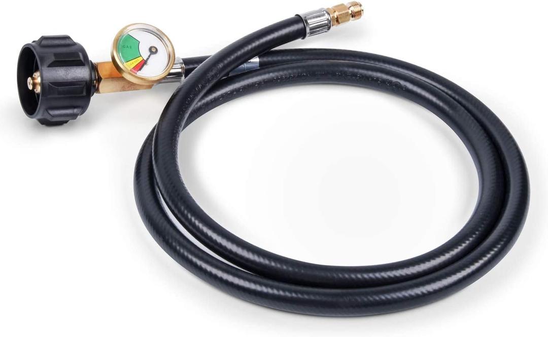 GasSaf 4 FT RV Propane Hose,1/4" Inverted Male Flare RV Gas Hose with Gauge Suitable for Standard 2-Stage Regulator,Gas Grill Camper and Outdoor Cooking
