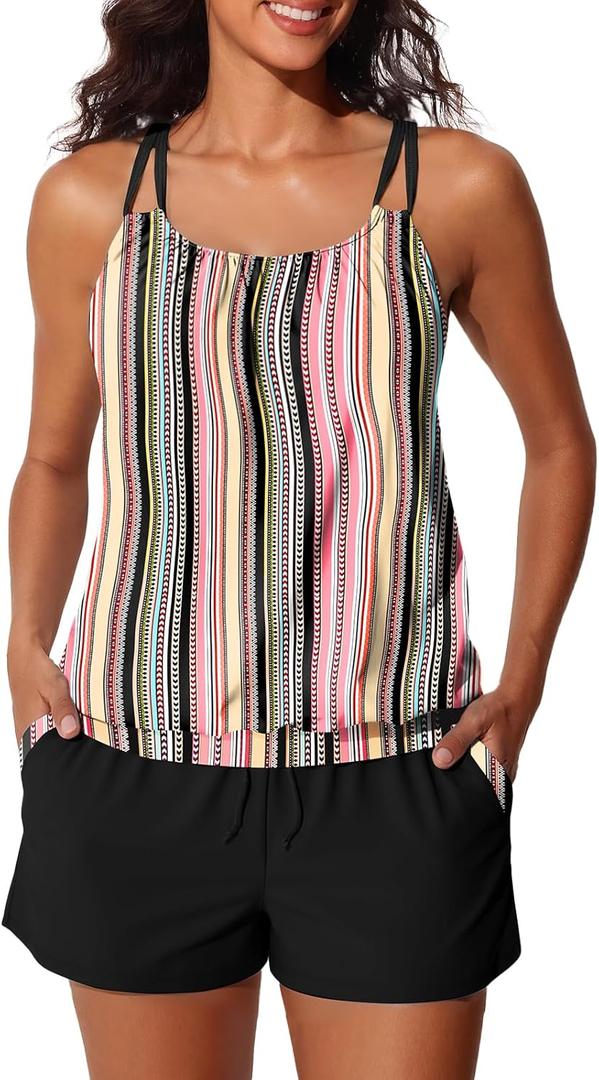 Summer Mae Blouson Tankini Swimsuits for Women Two Piece Tummy Control Bathing Suits Modest Swimwear with Sporty Shorts 2026