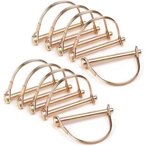 10 Pack 1/4x4 Inch Trailer Coupler Pin Set, Heavy Duty Locking Pin Secure Towing Pin Coupler Safety Pin Hitch Pin Wire Lock Pin for Trailers Lawn & Garden Equipment Farm Wagons (Gold)