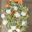 Anna's Whimsy 2PCS 5.91FT Artificial Eucalyptus Garland with Flowers, Fake Rose Gypsophila Garland, Faux Floral Greenery Garlands for Wedding Spring Home Party Table Runner Decor  White