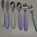 Elk and Friends Kids Silverware with Silicone Handle | Childrens Safe Flatware | Kids Utensils | Spoon + Fork + Knife set | 4 years+ | 6 Pieces (Sage/MistyBlue)