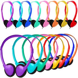 Kids Headphones Bulk for Classroom School 12 Pack,Class Set Headsets for Students School Classroom Boys Girls Children Teens Adults 3.5mm Jack Multi Colored