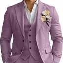 Linen Mens Suits 3 Piece Slim Fit Tuxedo Suit for Men Beach Wedding Formal Business Suit Groom Prom Set Outfits, Size M