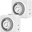 Timers for Electrical Outlets Indoor, 24-Hour Plug-in Mechanical Outlet Timer, 30 Minute Intervals, 2 Prong Light Timers, Daily On/Off Cycle for Christmas Tree, ETL Listed, 2Pack