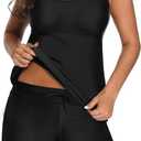 Tempt Me Two Piece Tankini Swimsuits for Women Tummy Control Bathing Suit with Shorts Athletic Two Side Pockets Swimwear (X-Large, Black)