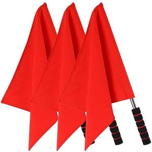 3Pcs Referee Flag Stainless Steel Signal Flags for Soccer Volleyball Bright Red Flags for Sports and Traffic Safety Comfortable Grip Anti-skid Design