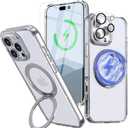 for iPhone 16 Pro Max Case with Screen Protector & Lens Protector [15 FT Military Drop Protection] Magnetic Kickstand Compatible with MagSafe Slim Translucent Case (Crystal Clear)