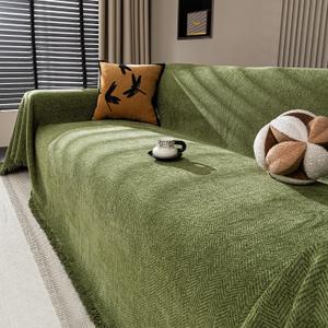 Nobildonna Chenille Couch Cover for Sofa Cover Washable Pet Scratch Couch Covers Tassel Sofa Slipcover for 3 Cushion Couch Furniture Protector Couch Cover Blanket for Living Room,Green 71"x134"