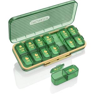 Pill Organizer 2 Times A Day, 7 Day Am Pm Pill Box - Acedada Weekly Pill Organizer with Separate Container, Portable Daily Medicine Planner Dispenser Case for Vitamin, Fish Oils, Supplements, Green