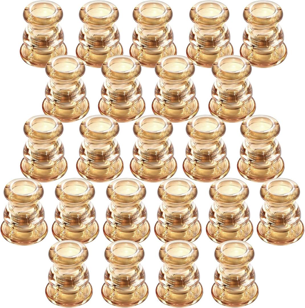 Gold Glass Candlestick Holders 24PCS, 2.1" H Taper Candle Holders Bulk for Pillar Candles, Taper Candles, Glass Candle Holders for Wedding, Party&Festival