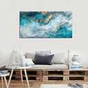 Abstract Wall Art Decor Teal Blue Marble Canvas Pictures for Wall Modern Abstract Watercolor Ink Lines Painting for Living Room Contemporary Abstract Art Print for Bedroom Home Office Decorations(20" x 40")