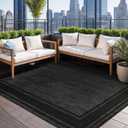 Beverly Rug Large Outdoor Rug 9x12 Modern Bordered Area Rugs for Indoor and Outdoor Patio Deck Porch Garden Waterproof Weather Sun Resistant Washable Outside Carpet (9 x 12 Black)