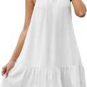 Eddoyee Women Beach Swimsuit Coverup Sleeveless Backless Vacation Cover Ups Ruffle Flowy Dress with Pockets (White, M)