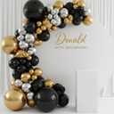 RUBFAC Black and Gold Balloons 129pcs Different Sizes Pack of 18 12 10 5 Inch, Latex Balloon Garland Arch Kit for Party Graduation Wedding Holiday Happy Birthday Decoration