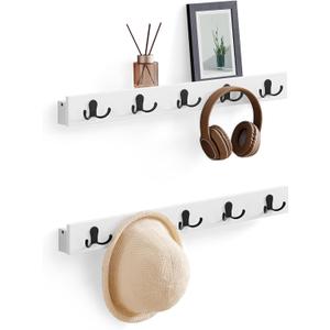 SONGMICS Coat Hooks Wall Mount, Coat Hanger Wall Mount, Set of 2 Coat Hooks Wall Mounted, 10 Double Metal Hooks for Bags,Living Room, Bedroom, Each Loads up to 55 lb, Cloud White ULCR052W01